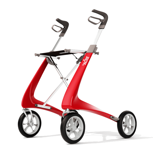 Carbon Ultralight Rollator - Bred (sæddebredde 47 cm) - Rød - 62 cm.