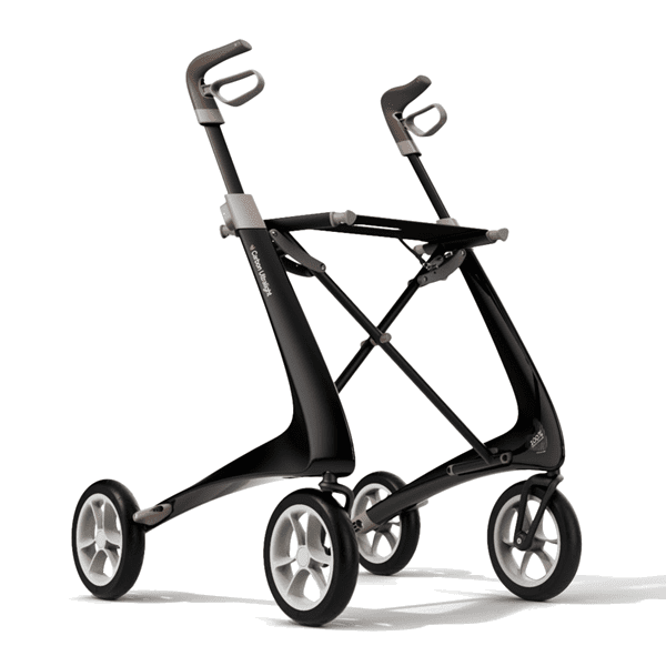 Carbon Ultralight Rollator - Bred (sæddebredde 47 cm) - Sort - 62 cm.