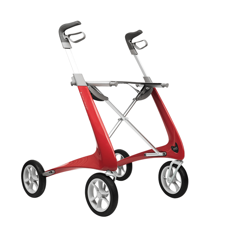 Carbon Ultralight Rollator - Normal (sædebredde 42 cm) - Rød - 62 cm.