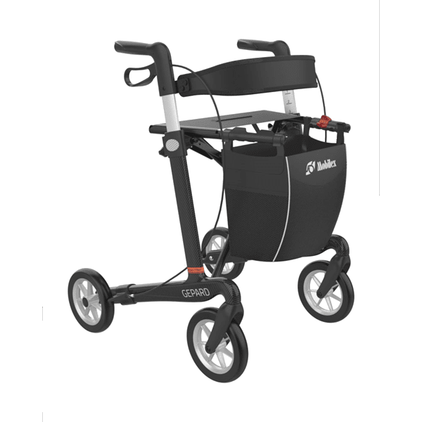 Gepard rollator i carbon med softhjul - Sort - 55 cm.