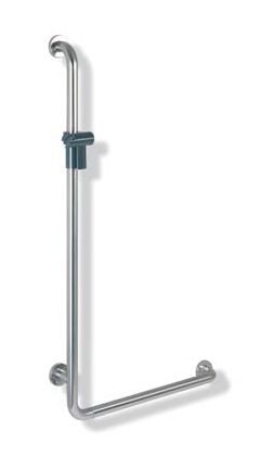 HEWI Range 805 Classic. L-formet retvinklet brusehåndliste i rustfrit stål.