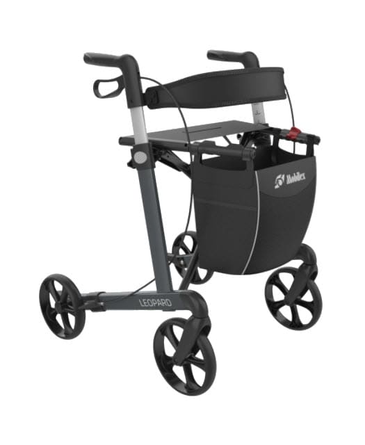 Rollator Leopard med Softhjul - Grå - Sædehøjde 62 cm.