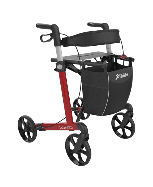 Rollator Leopard med Softhjul - Rød - Sædehøjde 62 cm.