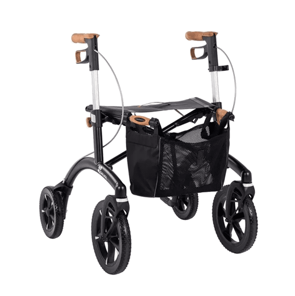 Saljol Letvægtsrollator i Aluminium - Mat sort - Sædehøjde 54 cm.